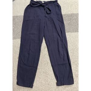 Max Studios Paperbag Casual Pants Linen Blend Women's Size Small Blue